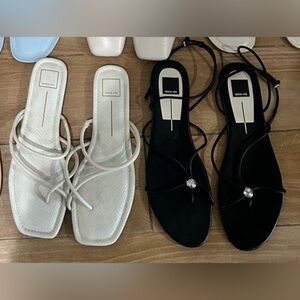 Dolce Vita Silver Flats and White + Black Strappy Sandals